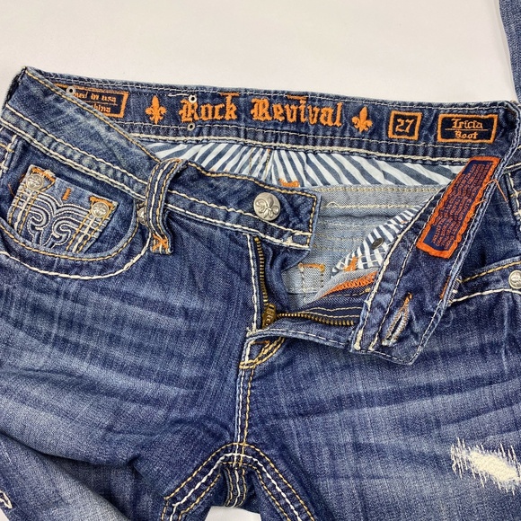 (Sold)Rock Revival Tricia Boot Women Blue Jeans Size 27 - Picture 4 of 6